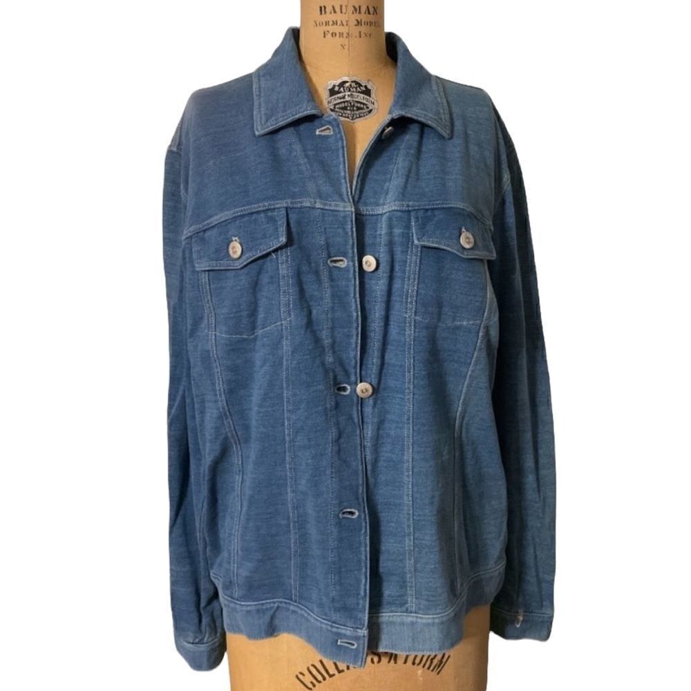 Blue Casual Jersey Jean Jacket NWT - Vintage Kate Hill